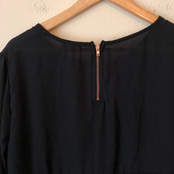 Black Embroidered Tunic Blouse Gold Exposed Zipper - Picture 4 of 11